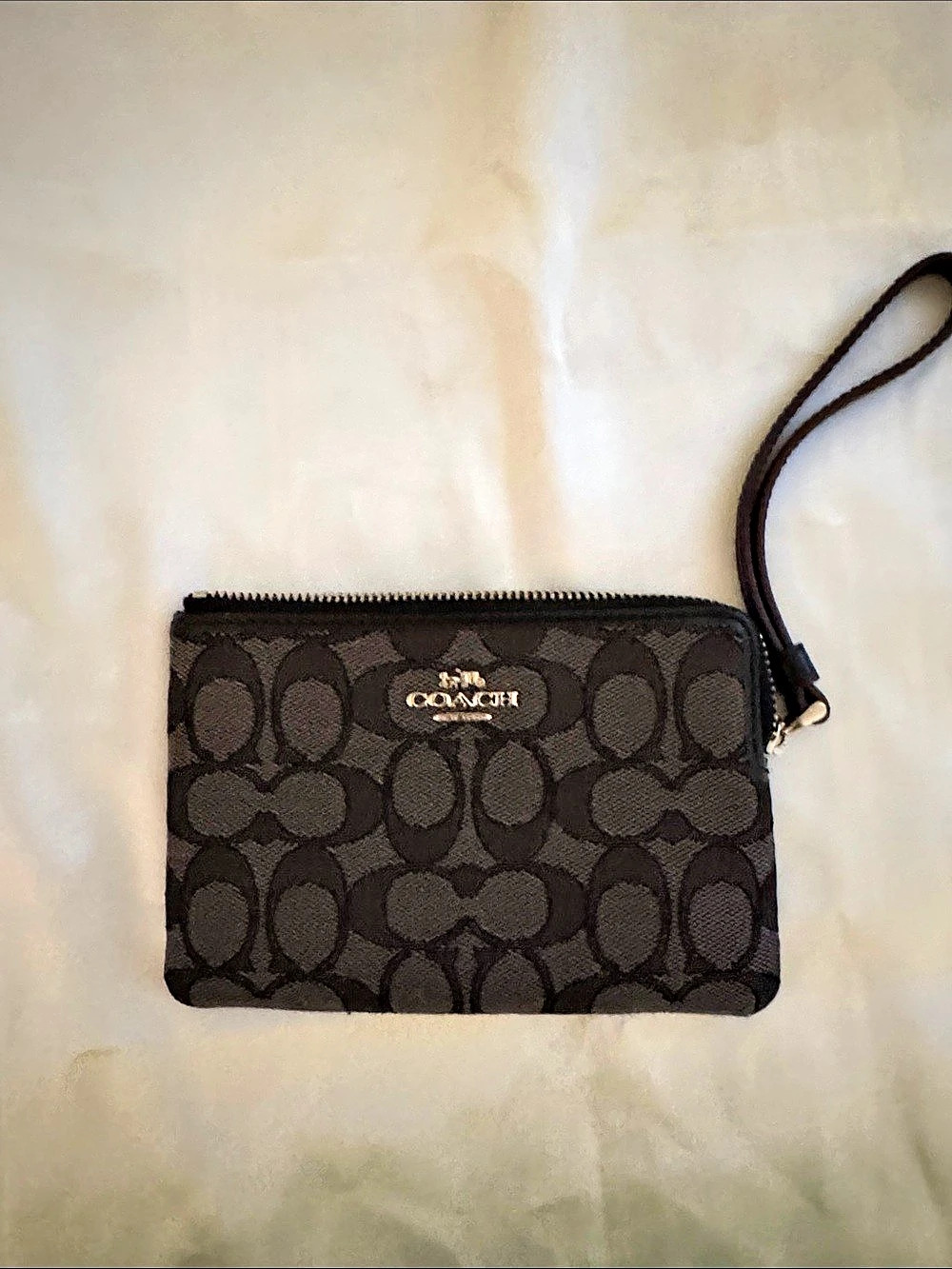 Coach Corner Zip Wristlet in Signature Canvas Black & Brown